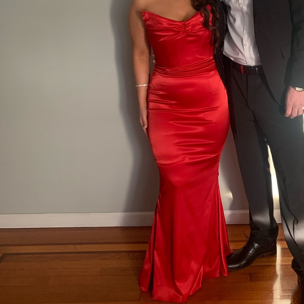 Red satin maxi dress